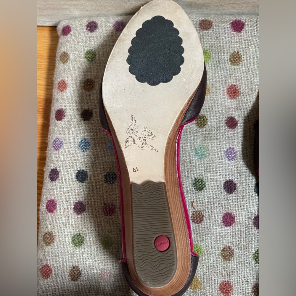 EUC Camper Wedges w Ankle Strap and Wooden Wedge Heel /Brown, Pink, 41/ - Picture 6 of 7
